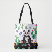 Niedliches Panda mit grünem Bird & Cactus Muster Tasche (Vorderseite)
