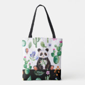 Niedliches Panda mit grünem Bird & Cactus Muster Tasche (Rückseite)