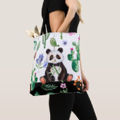 Niedliches Panda mit grünem Bird & Cactus Muster Tasche (Von Nahem)