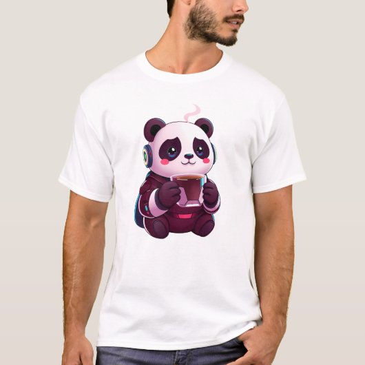 Niedliches Panda mit Kaffee T-Shirt (Vorderseite)