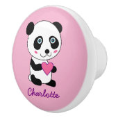Niedliches Panda mit Personalisiertem rosa Herznam Keramikknauf (Rechts)