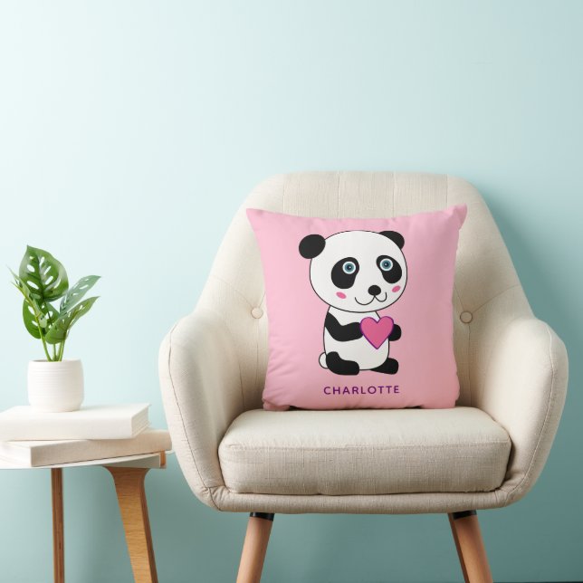 Niedliches Panda mit Personalisiertem rosa Herznam Kissen (Stuhl )