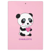 Niedliches Panda mit Personalisiertem rosa Herznam Klemmbrett (Rückseite)