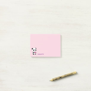 Niedliches Panda mit Personalisiertem rosa Herznam Post-it Klebezettel