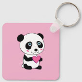 Niedliches Panda mit Personalisiertem rosa Herznam Schlüsselanhänger (Rückseite)