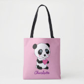 Niedliches Panda mit Personalisiertem rosa Herznam Tasche (Vorderseite)