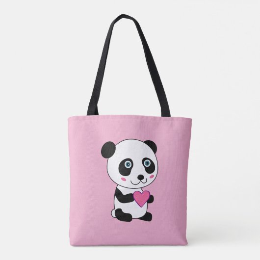 Niedliches Panda mit Personalisiertem rosa Herznam Tasche (Rückseite)