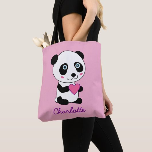 Niedliches Panda mit Personalisiertem rosa Herznam Tasche (Von Nahem)