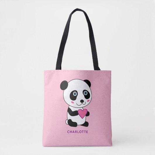 Niedliches Panda mit Personalisiertem rosa Herznam Tasche (Vorderseite)