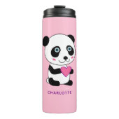 Niedliches Panda mit Personalisiertem rosa Herznam Thermosbecher (Vorderseite)