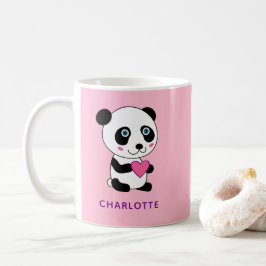 Niedliches Panda mit rosa Herz + Name Kaffeetasse
