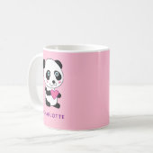 Niedliches Panda mit rosa Herz + Name Kaffeetasse (Vorderseite Links)