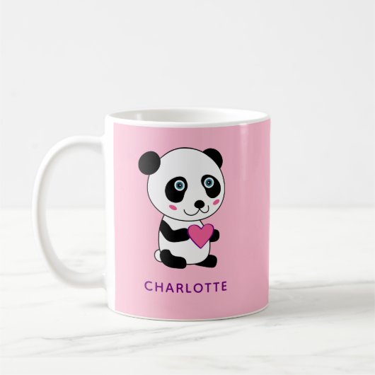 Niedliches Panda mit rosa Herz + Name Kaffeetasse (Links)