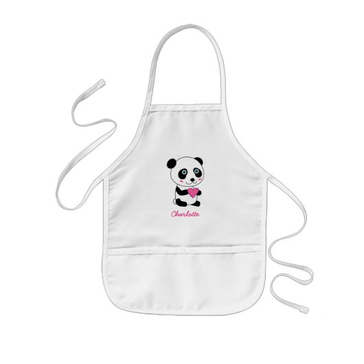 Niedliches Panda mit rosa Herz Personalisiert Kinderschürze (Vorne)