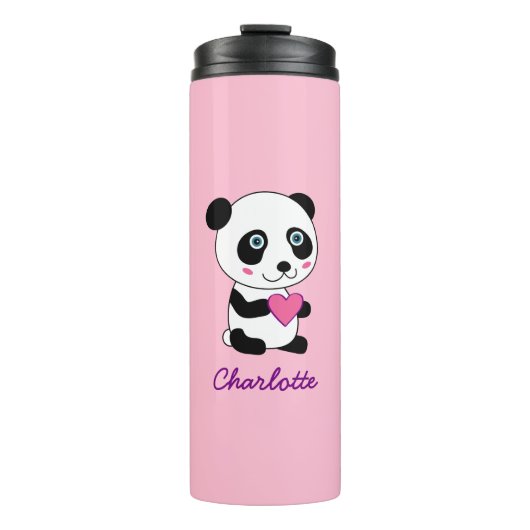 Niedliches Panda mit rosa Herz Personalisiert Thermosbecher (Vorderseite)