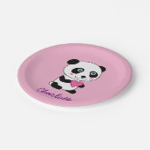 Niedliches Panda mit rosa Herz Personalisierter Na Pappteller (Schrägansicht)