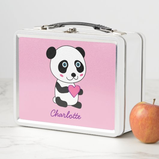 Niedliches Panda mit rosa Herz Personalisiertes Mi Metall Brotdose (Beispiel)