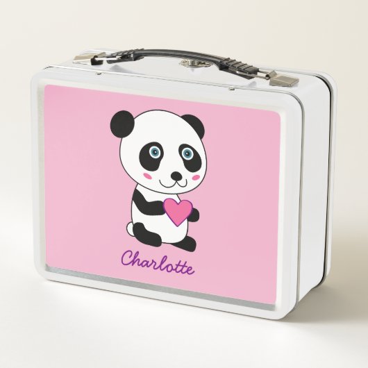 Niedliches Panda mit rosa Herz Personalisiertes Mi Metall Brotdose (Rückseite)