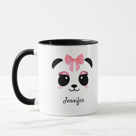 Niedliches Panda mit rosa Wimpern personalisiert Tasse (Links)