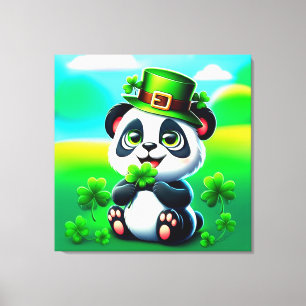 Niedliches Panda mit St. Patrick's Day Theme Leinwanddruck