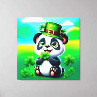 Niedliches Panda mit St. Patrick's Day Theme Leinwanddruck