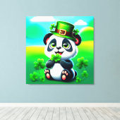 Niedliches Panda mit St. Patrick's Day Theme Leinwanddruck (Insitu (Holzboden))