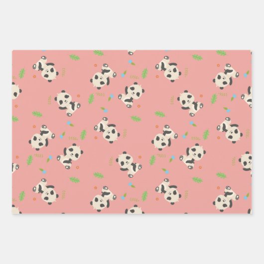 Niedliches Panda-Muster Geschenkpapier Set (Vorderseite)