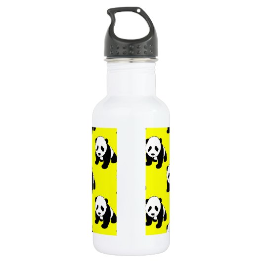 Niedliches Panda; Neongelb, Schwarz & Weiß Trinkflasche (Rückseite)