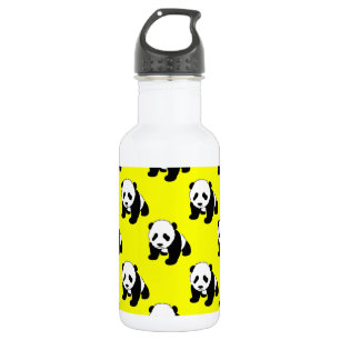 Niedliches Panda; Neongelb, Schwarz & Weiß Trinkflasche