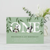 Niedliches Panda Neutral 1. Geburtstag Party Einladung (Stehend Vorderseite)