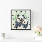 Niedliches Panda-Paar in Bamboo Wasserfarbe Große  Quadratische Wanduhr (Zuhause)