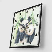 Niedliches Panda-Paar in Bamboo Wasserfarbe Große Quadratische Wanduhr (Winkel)