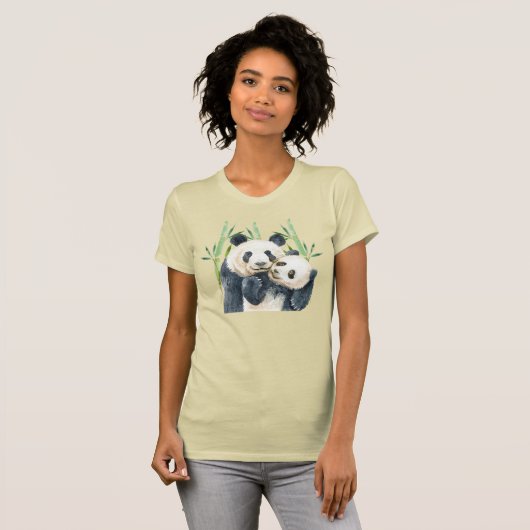 Niedliches Panda-Paar in Bamboo Wasserfarbe T-Shirt (Vorne ganz)