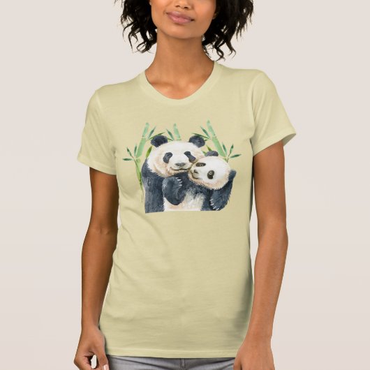 Niedliches Panda-Paar in Bamboo Wasserfarbe T-Shirt (Vorderseite)