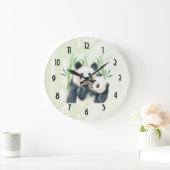 Niedliches Panda Pair in Bamboo Wasserfarbe Große Wanduhr (Zuhause)