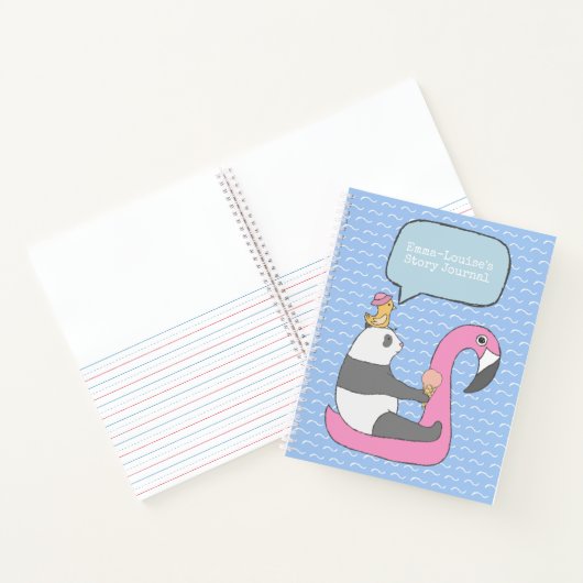Niedliches Panda Riding a Flamingo Float Story Jou Notizblock (Innenseite)