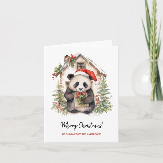 Niedliches Panda Santa Christmas House Karte (Vorderseite)