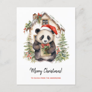 Niedliches Panda Santa Christmas House Postkarte