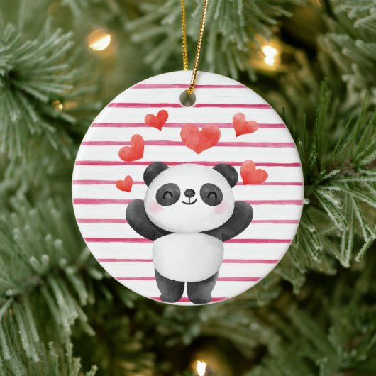 Niedliches Panda und Herz Keramik Ornament (Baum)