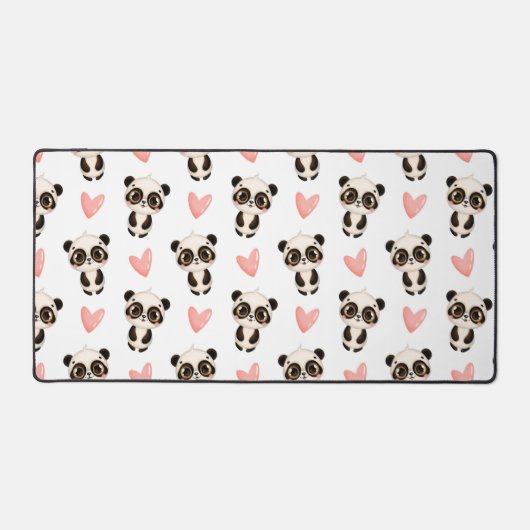 Niedliches Panda und Herzmuster Schreibtischunterlage (Vorderseite)