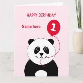 Niedliches Panda zum 1. Geburtstag mit dem Namen P Karte
