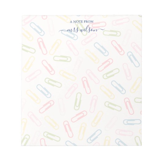 Niedliches Paperclip-Muster von Lehrer Notizblock (Vorderseite)