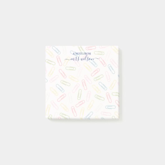 Niedliches Paperclip-Muster von Lehrer Post-it Klebezettel (Vorderseite)