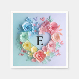 Niedliches Papierherz, Blume, Schmetterlinge Serviette