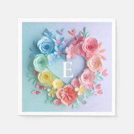 Niedliches Papierherz, Blume, Schmetterlinge Serviette