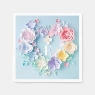 Niedliches Papierherz, Blume, Schmetterlinge Serviette