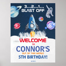 Niedliches Party Astronaut Geburtstag Willkommen Poster