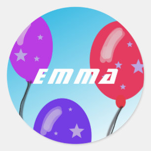 Niedliches Party Balloons Kinder Name Geburtstag Runder Aufkleber