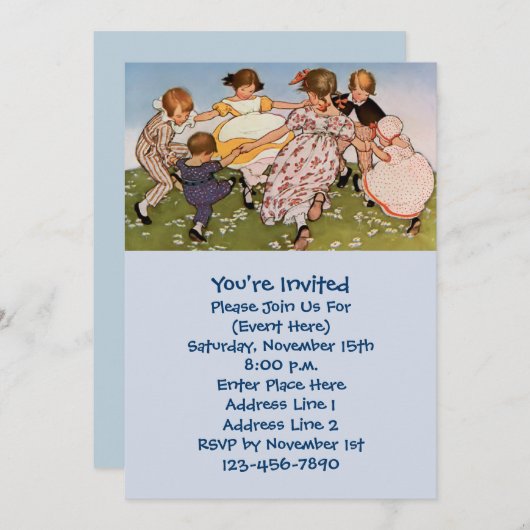 Niedliches Party der Kinderillustration Einladung (Vorne/Hinten)