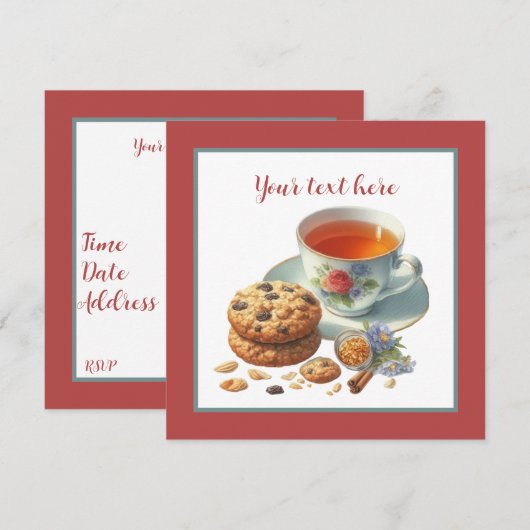 Niedliches Party für Tee und Kekse Einladung (Vorne/Hinten)